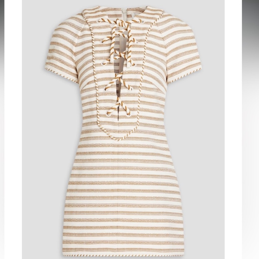 Zimmerman Lace-Up Striped Cotton-Blend Mini Dress - Picture 3 of 8